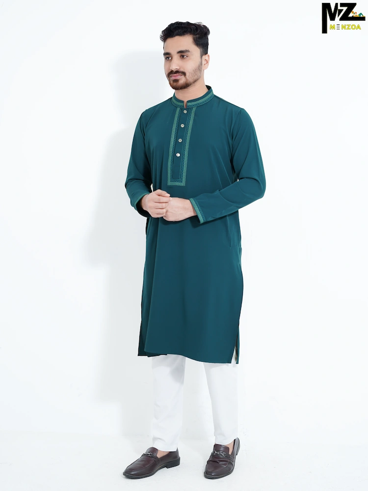 Menzoa-Premium-Ocean-Blue-Micro-Stitch-Embroidered-Slim-Fit-Panjabi