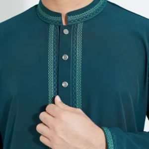 Menzoa-Premium-Ocean-Blue-Micro-Stitch-Embroidered-Slim-Fit-Panjabi