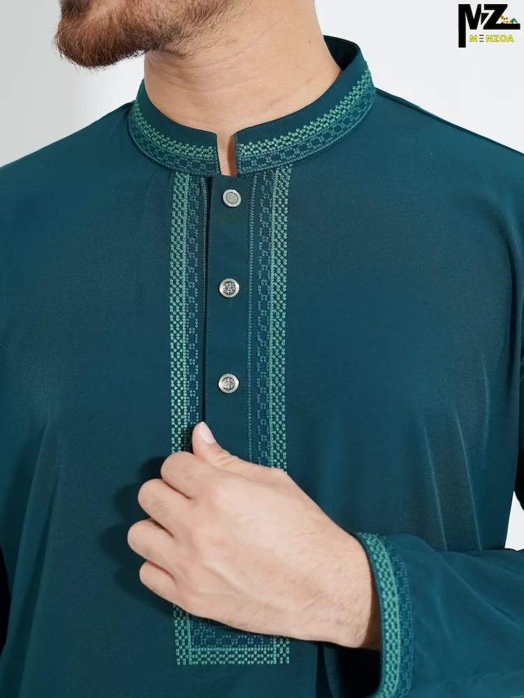 Menzoa-Premium-Ocean-Blue-Micro-Stitch-Embroidered-Slim-Fit-Panjabi