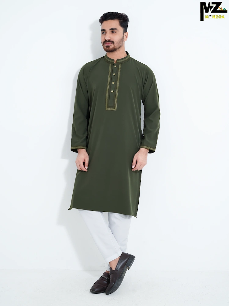 Menzoa-Trendy-Olive-Green-Micro-Stitch-Designer-Panjabi-Collection