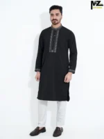 Menzoa-Exclusive-Jet-Black-Jafran-Fabric-Royal-Contrast-Panjabi
