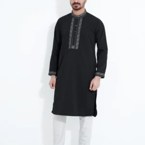 Menzoa-Exclusive-Jet-Black-Jafran-Fabric-Royal-Contrast-Panjabi