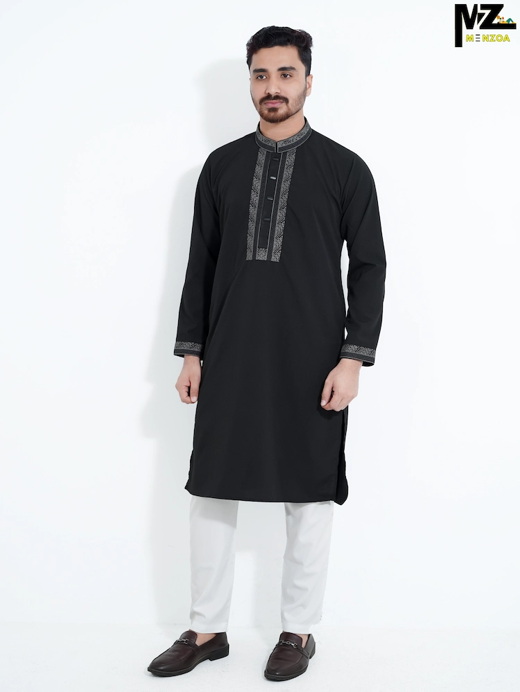 Menzoa-Exclusive-Jet-Black-Jafran-Fabric-Royal-Contrast-Panjabi