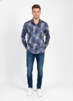 Premium Blue Baroque Printed Slim Fit Long Sleeve Shirt for Men