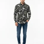 Black-Olive-Gold-Abstract-Web-Print-Chelli-Fabric-Shirt-Men