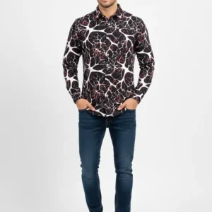 Black-Red-Abstract-Web-Print-Chelli-Fabric-Slim-Fit-Shirt