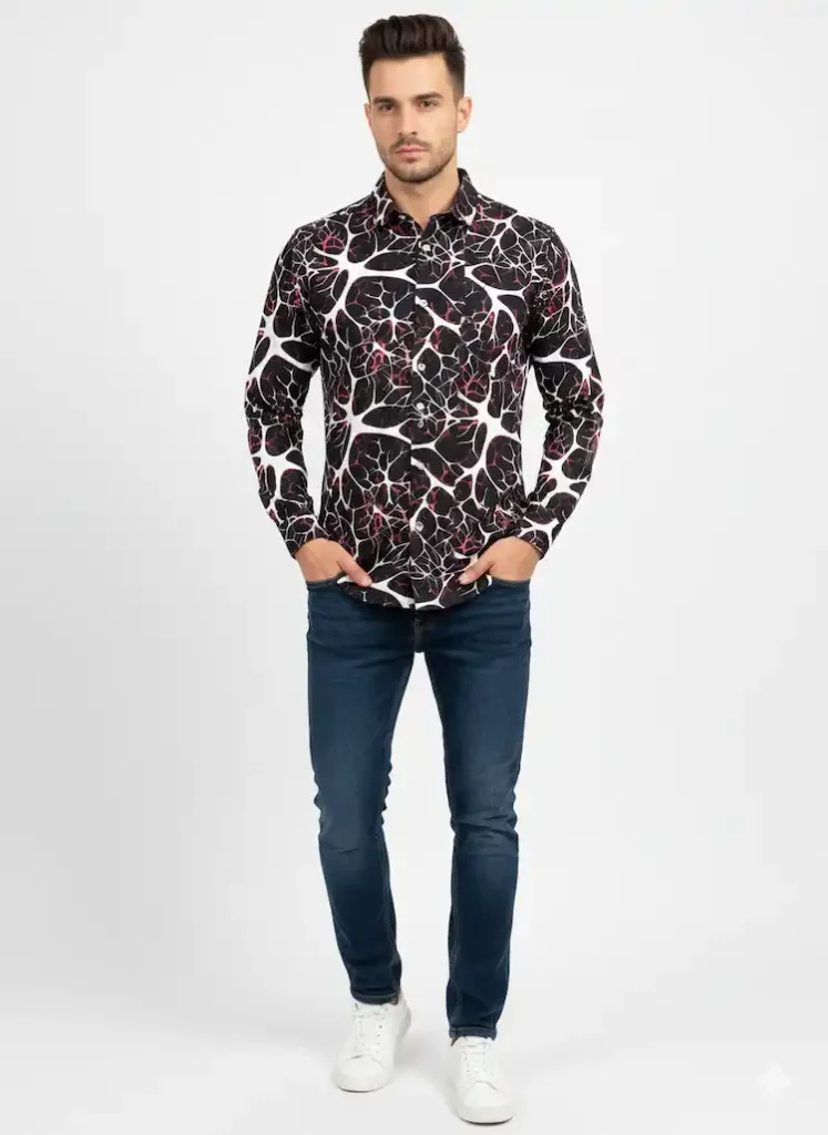Black-Red-Abstract-Web-Print-Chelli-Fabric-Slim-Fit-Shirt