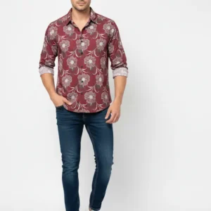 Maroon-Floral-Print-Chelli-Fabric-Shirt-for-Men
