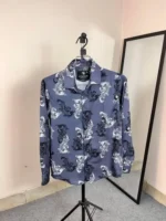 Premium Blue Baroque Printed Slim Fit Long Sleeve Shirt for Men