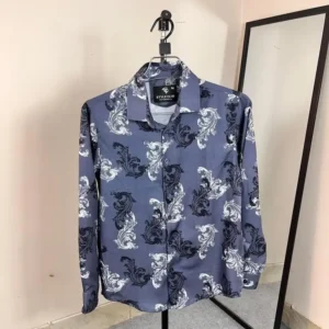 Premium Blue Baroque Printed Slim Fit Long Sleeve Shirt for Men