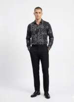 Premium Black and Silver Paisley print casual shirt made of Chelli fabric