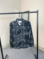 Premium Black and Silver Paisley print casual shirt made of Chelli fabric