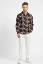 Premium Maroon and Black Circle geometric pattern shirt made of Jafran fabric