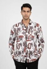 Modern white shirt featuring artistic typography and alphabet print on high-grade Chelli fabric.