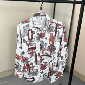 Modern white shirt featuring artistic typography and alphabet print on high-grade Chelli fabric.