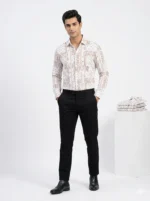 Premium White and Coffee Paisley print casual shirt made of Chelli fabric