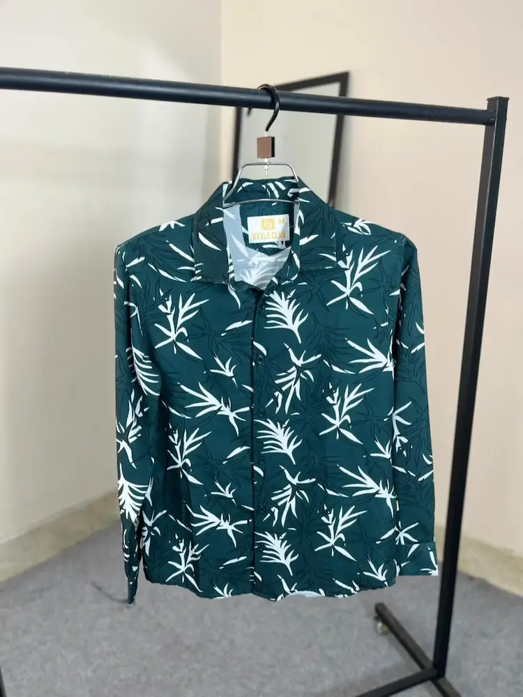 Menzoa Forest Tropic Green Luxe Jafran fabric tropical printed shirt for men
