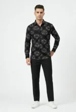 Menzoa premium black floral printed Jafran fabric shirt for men