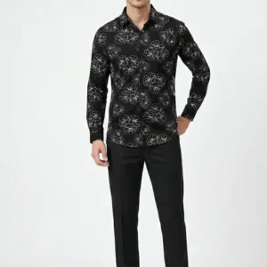 Menzoa premium black floral printed Jafran fabric shirt for men