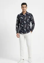 Menzoa premium black leaf printed Jafran fabric shirt for men Bangladesh