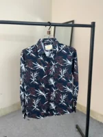 Menzoa premium black leaf printed Jafran fabric shirt for men Bangladesh