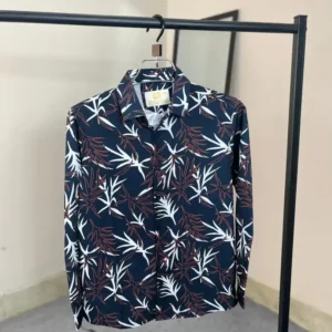 Menzoa premium black leaf printed Jafran fabric shirt for men Bangladesh