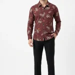 Menzoa premium maroon floral Chelli fabric shirt for men Bangladesh