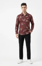 Menzoa premium maroon floral Chelli fabric shirt for men Bangladesh