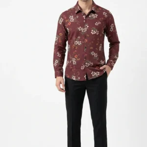 Menzoa premium maroon floral Chelli fabric shirt for men Bangladesh