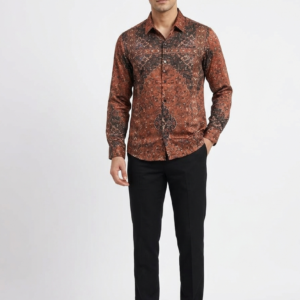 Menzoa premium rust paisley printed Jafran fabric shirt Bangladesh