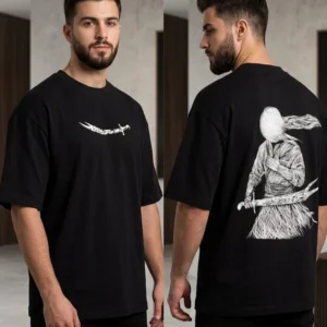 Premium Zulfiqar Sketch Minimalist Black Drop Shoulder T-Shirt