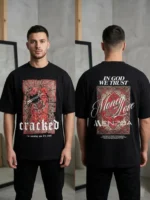 Premium Cracked Edition Black Drop Shoulder Tee with Money Love Graphics