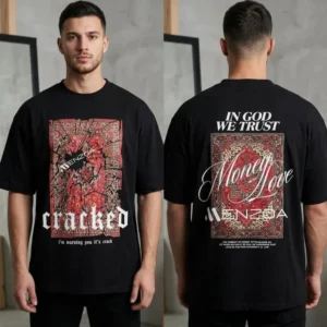 Premium Cracked Edition Black Drop Shoulder Tee with Money Love Graphics