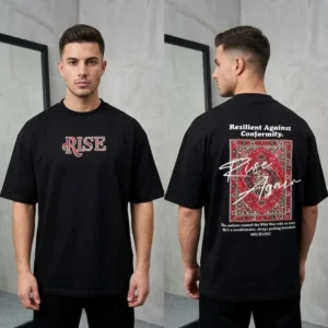 Premium Rise Again Black Drop Shoulder T-Shirt with Carpet Graphic