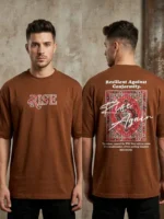 Premium Rise Again Coffee Brown Drop Shoulder T-Shirt with Graphic Print