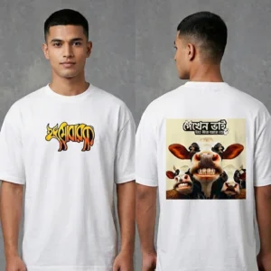 Menzoa Premium Dekhen Bhai Daat Thik Ache To funny cow teeth graphic white t-shirt for men.