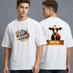 Menzoa funny Premium Mama Goru Koto Nilo white drop shoulder t-shirt with a cool cow wearing sunglasses.