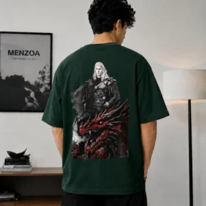 Forest green Daemon Targaryen drop shoulder T-shirt for men by Menzoa