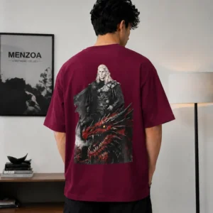 Maroon Daemon Targaryen drop shoulder graphic T-shirt for men by Menzoa