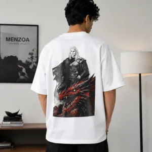White Daemon Targaryen drop shoulder T-shirt for men by Menzoa