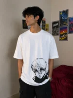 Premium Anime Warrior Oversized White Graphic T Shirt made from 220 GSM Interlock Fabric by Menzoa