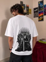 Premium Iron Throne Oversized White Graphic T Shirt with large fantasy inspired back print by Menzoa