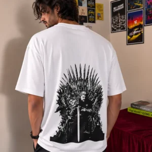 Premium Iron Throne Oversized White Graphic T Shirt with large fantasy inspired back print by Menzoa
