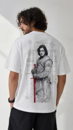 Premium Jon Snow Legacy Oversized White T Shirt with artistic fantasy back print made from 220 GSM Interlock Fabric by Menzoa