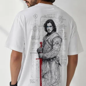 Premium Jon Snow Legacy Oversized White T Shirt with artistic fantasy back print made from 220 GSM Interlock Fabric by Menzoa