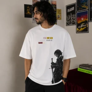 Premium Kill The Boy Oversized White Graphic T Shirt for Men made with 220 GSM Interlock Fabric by Menzoa