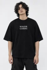 Black Winter Is Coming drop shoulder t-shirt front view