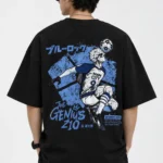 Premium black Blue Lock Nagi Seishiro drop shoulder T-shirt with back print