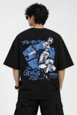 Premium black Blue Lock Nagi Seishiro drop shoulder T-shirt with back print