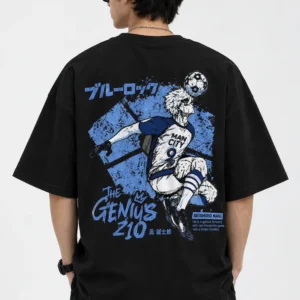 Premium black Blue Lock Nagi Seishiro drop shoulder T-shirt with back print